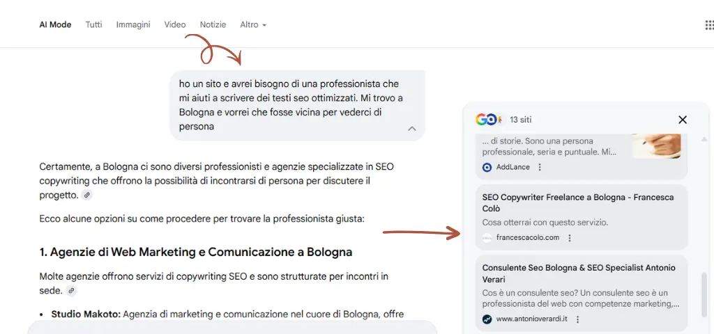 Citazione su AI Mode e contenuti ottimizzati